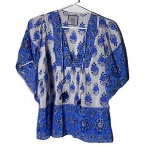Bell by Alicia Bell Blue Silk Angel Top Beaded Tassels M Worn 1x $240 Boho